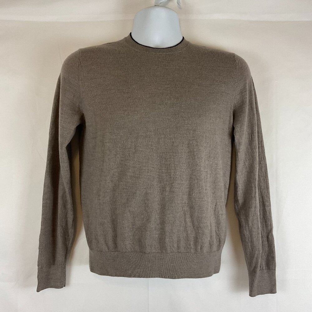 Paul Smith London Sweater S Taupe Crew Neck Black Trim Merino Wool